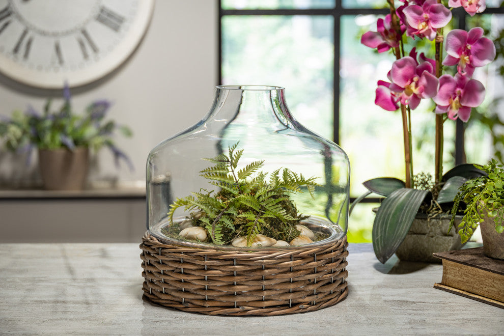 10.2"x12.9" Glass and Rattan Cloche