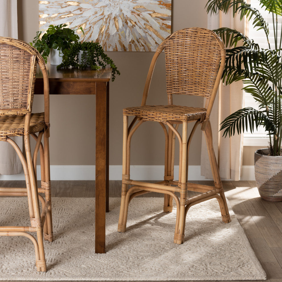 Neola Modern Bohemian Natural Rattan Bar Stool