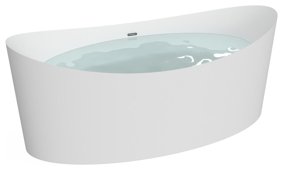 HEATGENE Acrylic Freestanding Bathtub Oval Modern Bathtub, White