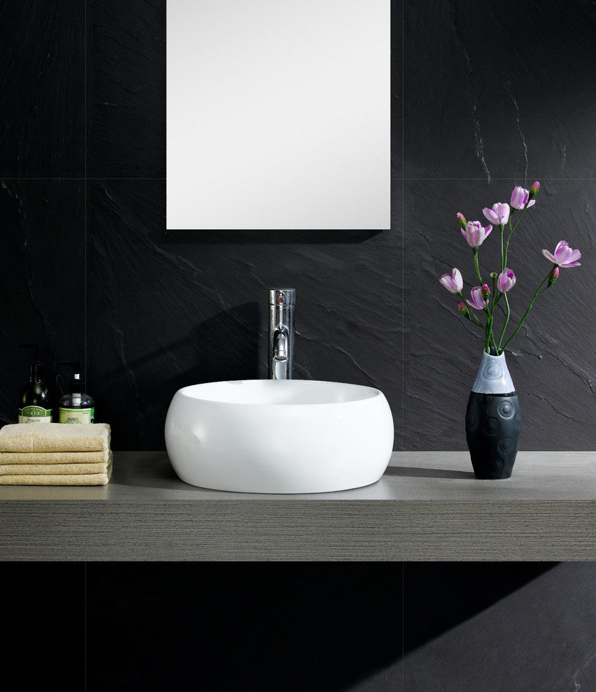Fine Fixtures White Vitreous China Bulging Round Vessel Sink