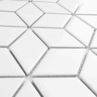 Metro Rhombus Mosaic Floor and Wall Tile, Glossy White