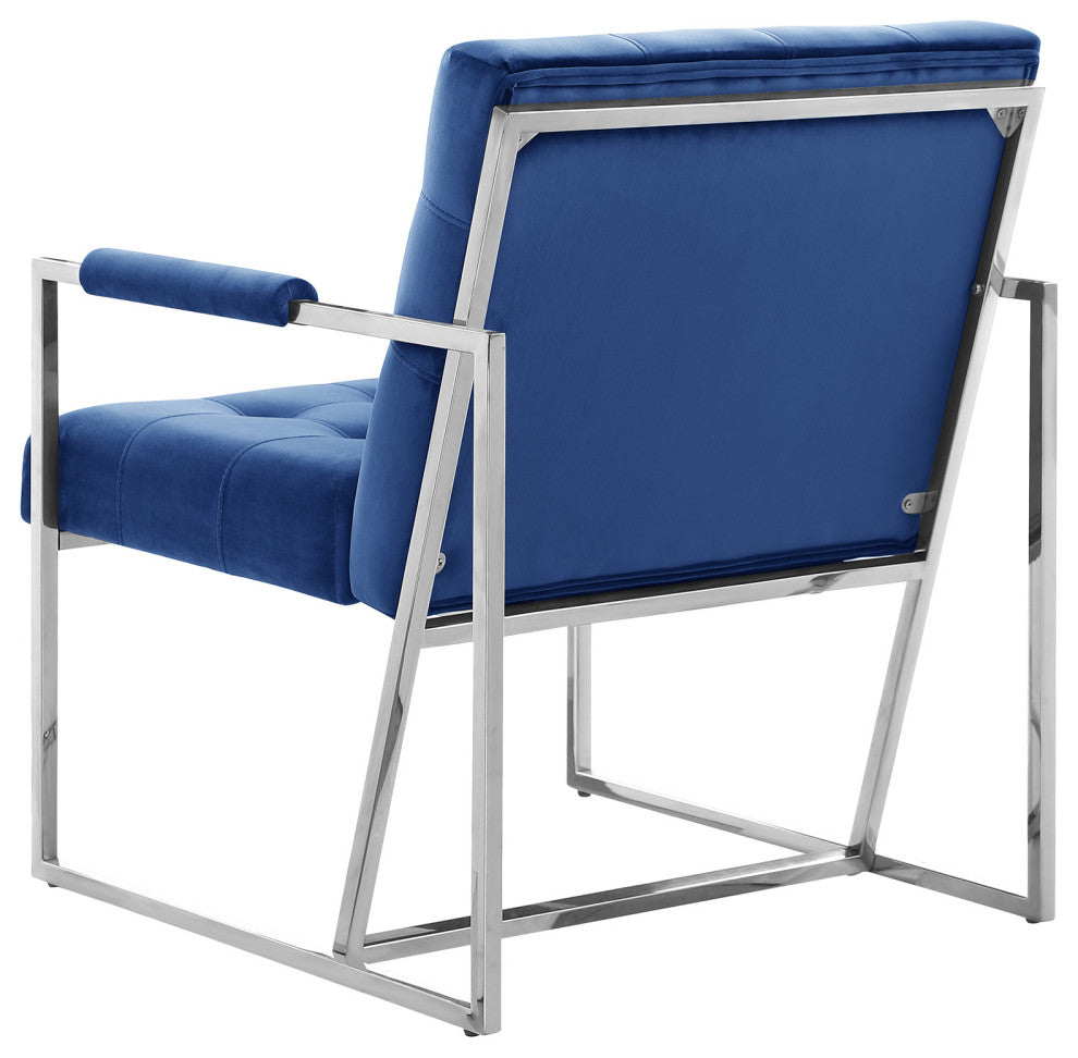 Louie Modern Arm Chair with Silver Frame, Navy Blue