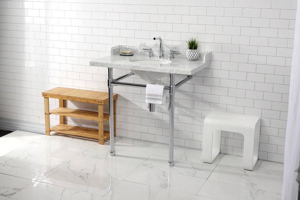 Kingston Brass LMS36M81ST 36" Carrara Marble Console Sink, Legs