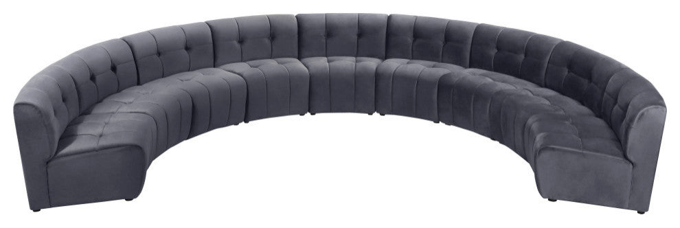 Limitless Velvet Upholstered 9-Piece Modular Sectional, Gray