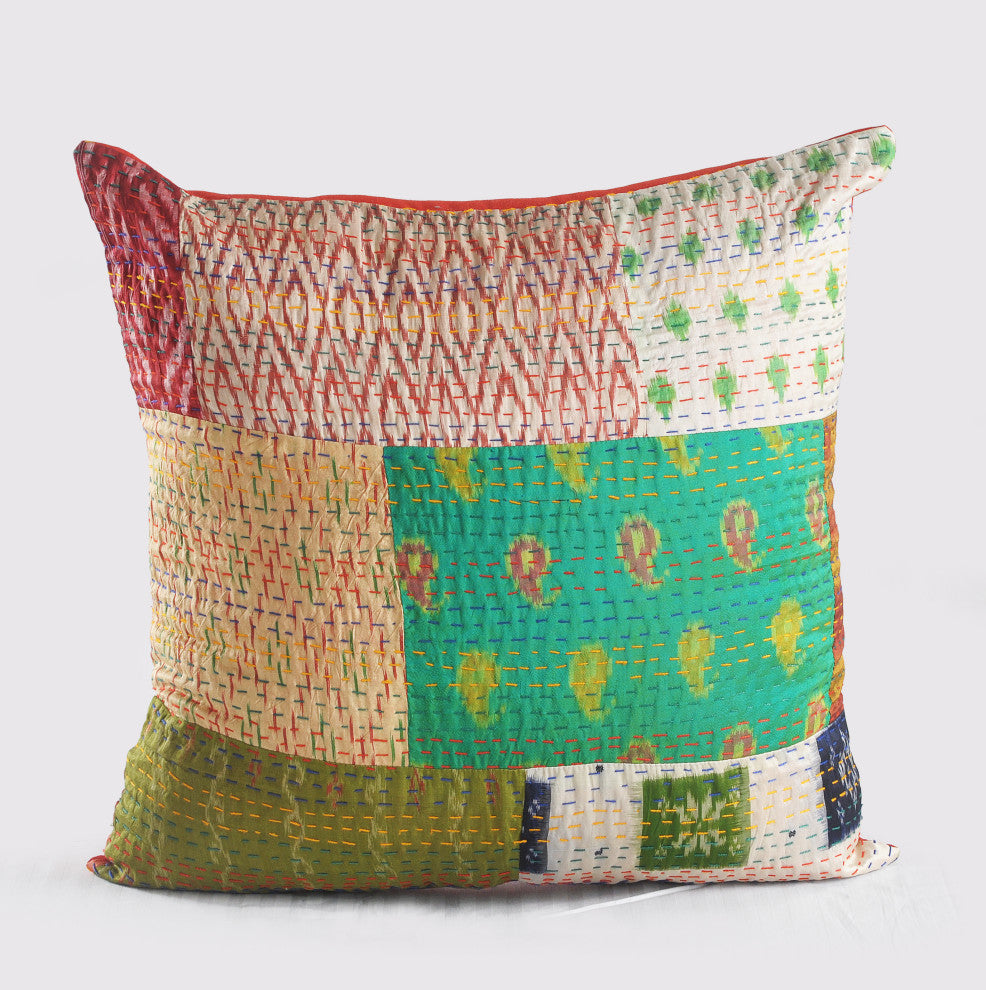 Traditional Patola Kantha Throw Pillow
