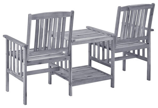 vidaXL Patio Chair Outdoor Chair with Tea Table and Cushions Solid Acacia Wood