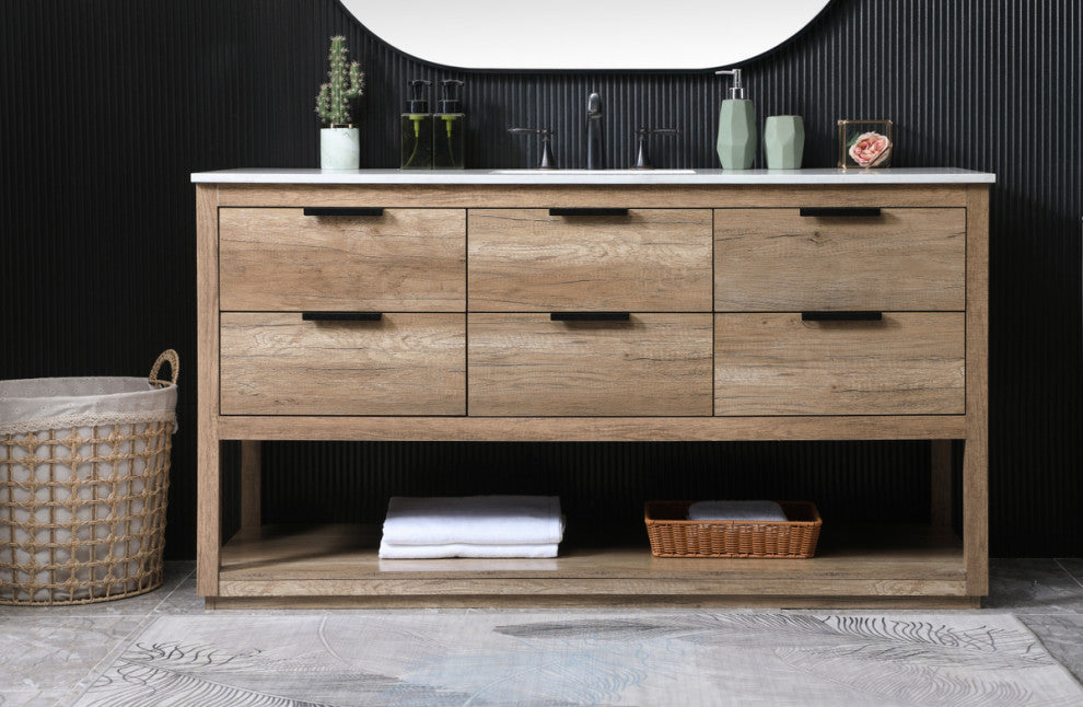 Louie 60" SIngle Bathroom Vanity, Natural Oak