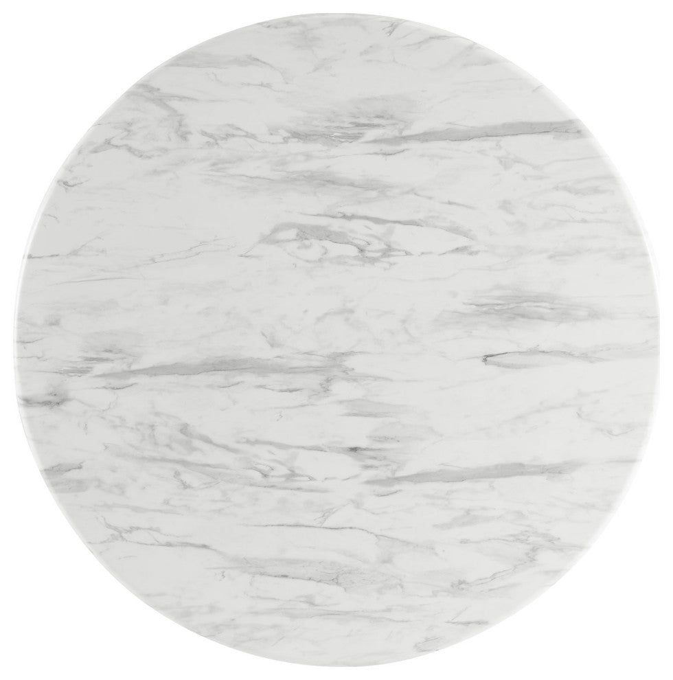 50" Dining Table, Round, White Black, Wood, Artificial Marble, Modern