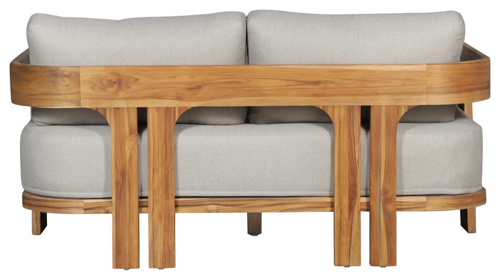 Paradiso Outdoor Solid Teak Wood Love seat - Gray Fabric
