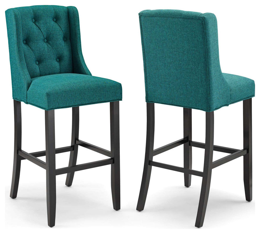 Baronet Bar Stool Upholstered Fabric Set of 2 - Teal