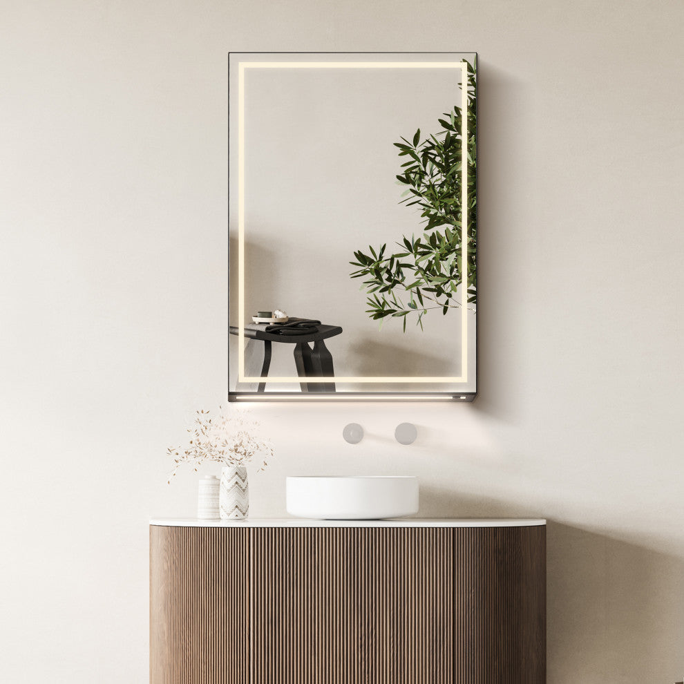 Hesili Frameless Surface-Mount LED Lighted Bathroom Medicine Cabinet, 20"