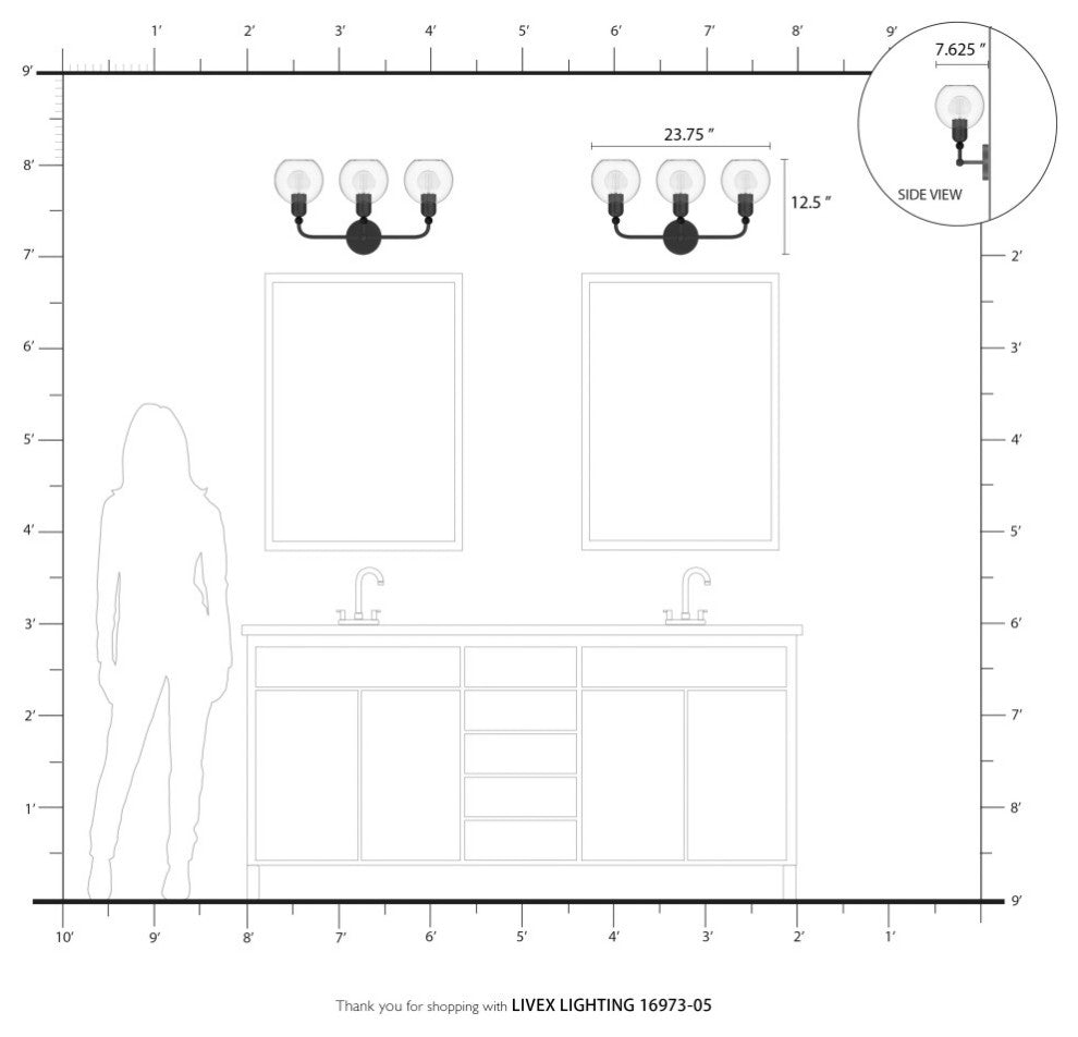 Downtown 3 Light Polished Chrome Sphere Vanity Sconce