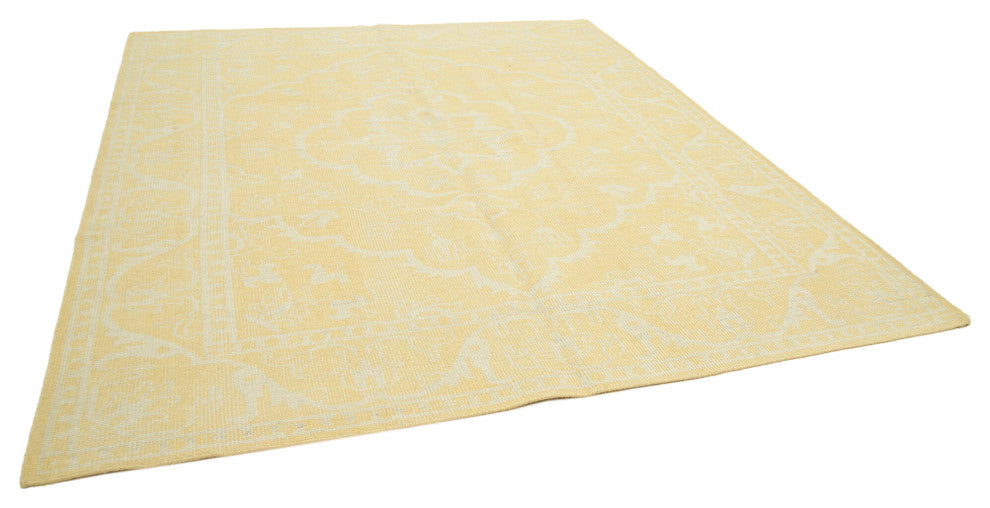 Rug N Carpet - Handmade Oriental 8' 0" x 10' 0" Pastel Yellow Oushak Rug