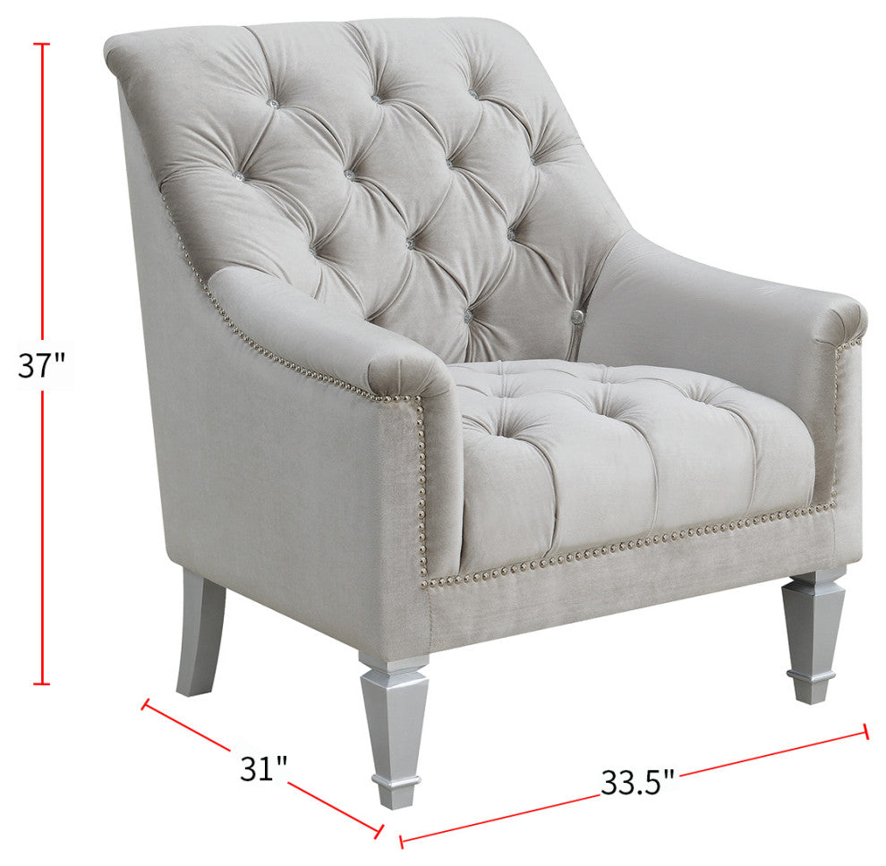 Sloped Arm Tufted Chair with Nailhead Trim in Gray