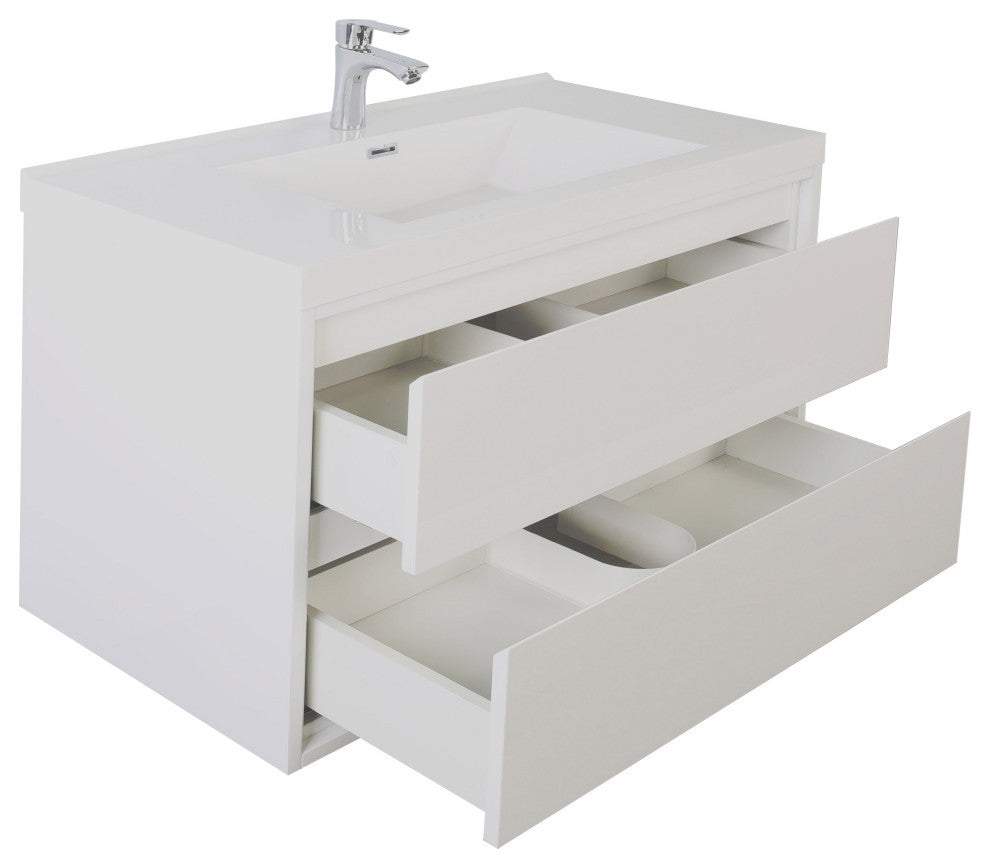 MOM Wall Mounted Vanity, Glossy White, 36", Single Sink, Wall Mount
