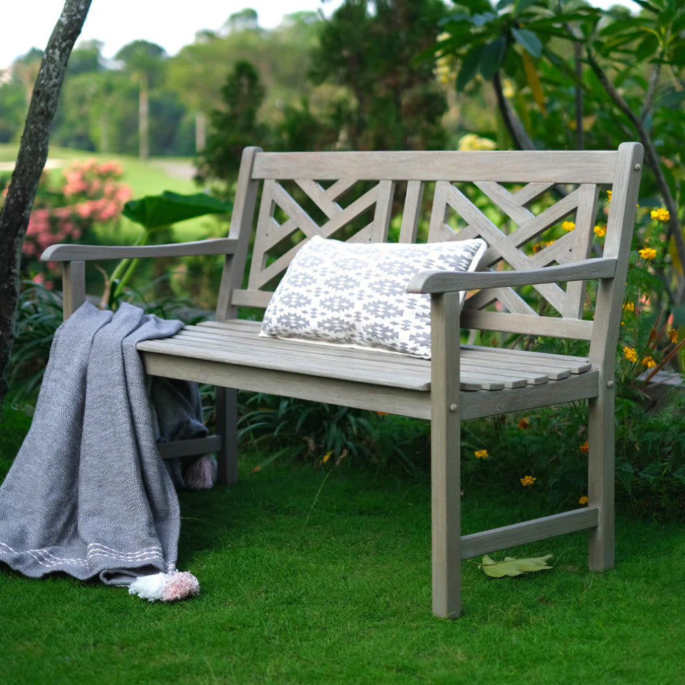 Rocca Weathered Teak Wood Outdoor Bench