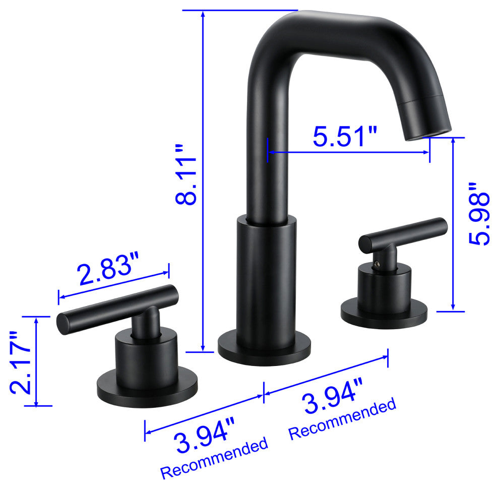 8 in. Widespread 2-Handle High Arc Bathroom Faucet with Brass Dics Valve, Black