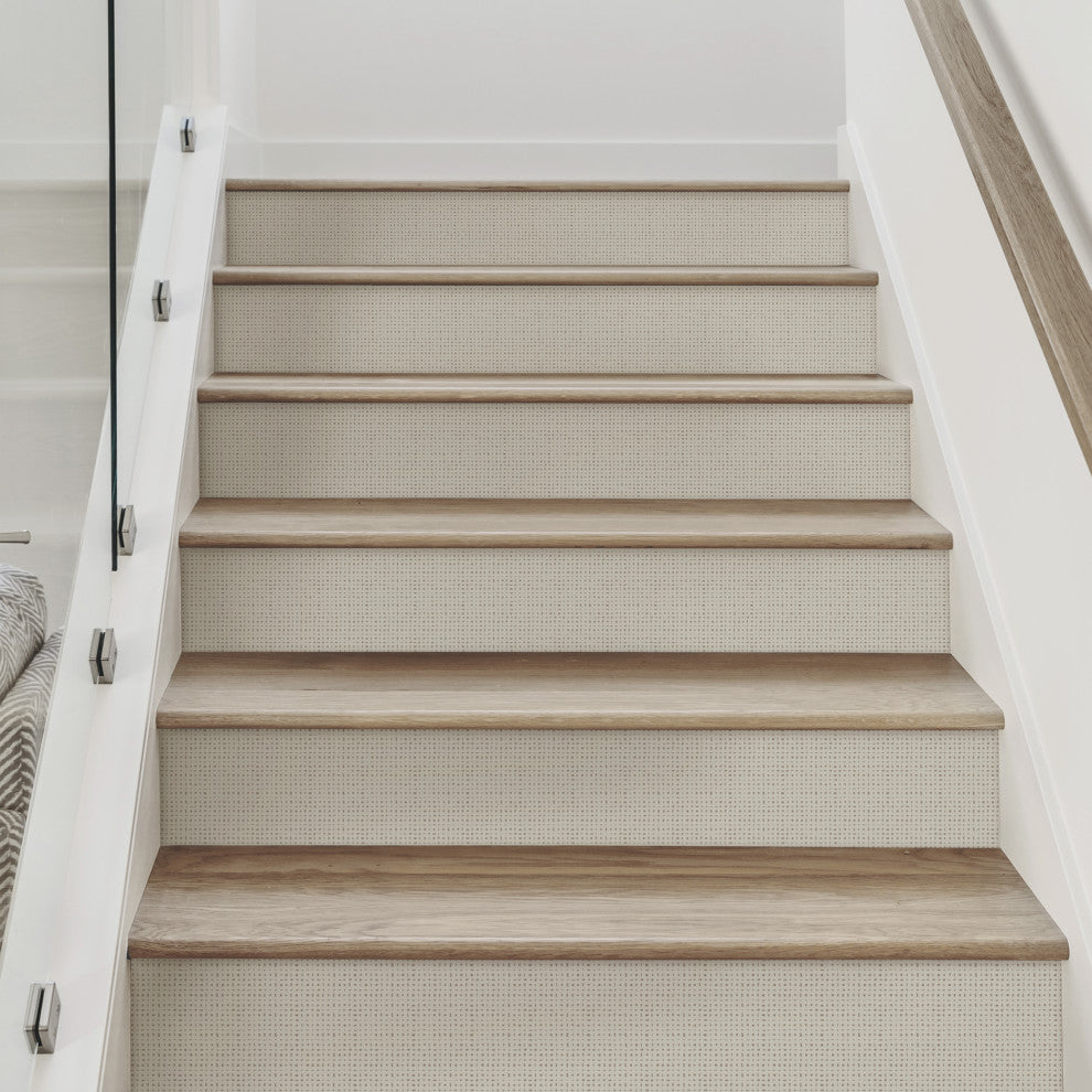 Burlap Hash Pattern Peel and Stick Stair Riser Strips, Desert Taupe, 48"w X 6"h, 6 Pack