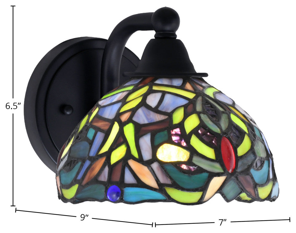 Paramount 1-Light Wall Sconce, Matte Black, 7" Kaleidoscope Art Glass