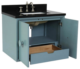 31" Single Wall Mount Vanity, Aqua Blue Finish With Black Galaxy Top