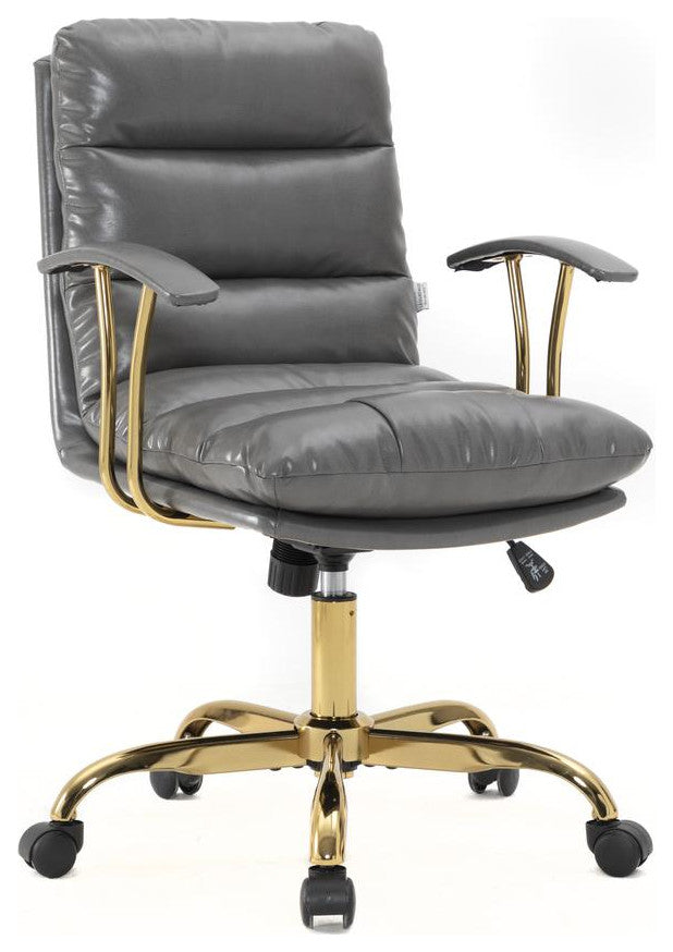 LeisureMod RO19GRL Regina Modern Titanium Grey Executive Leather Office Chair