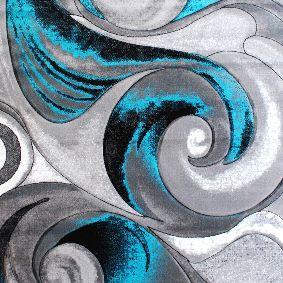 Angie Collection Rectangle 5' x 7' Turquoise Ocean Waves Pattern Area Rug