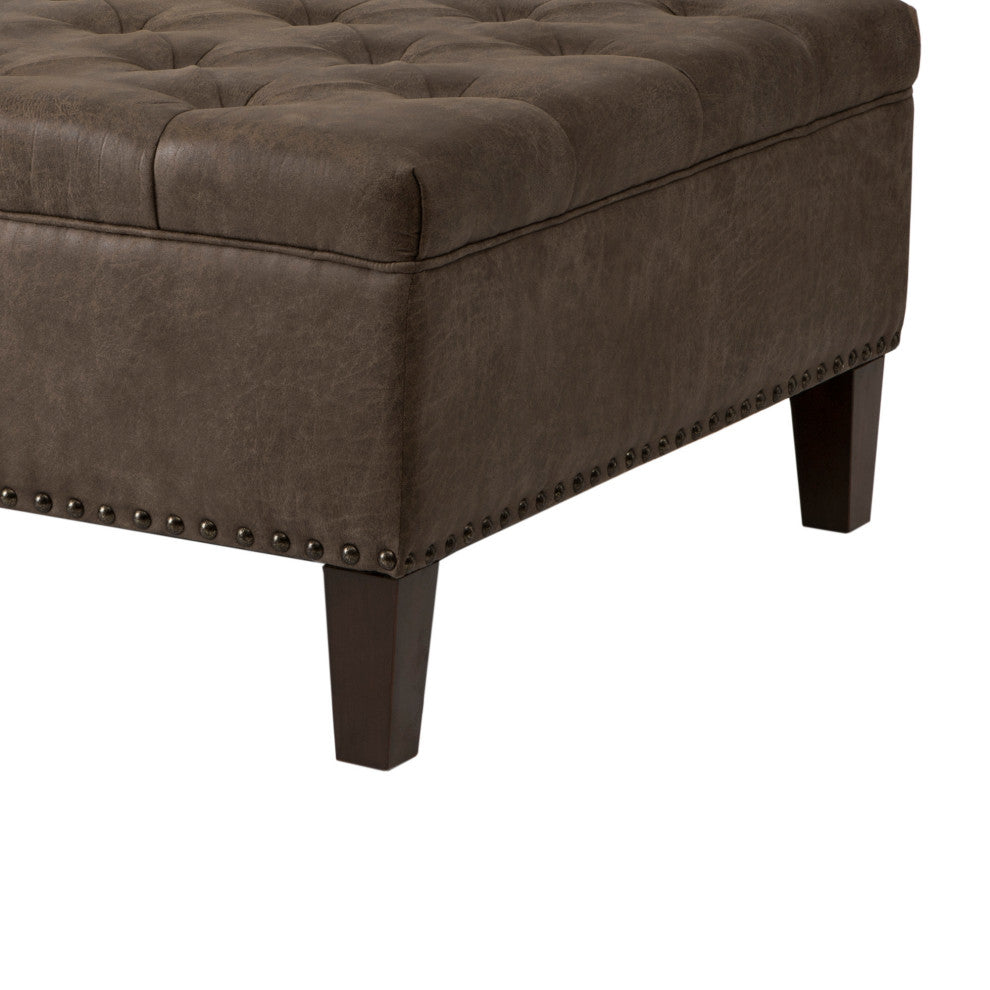 Madison Park Leathered Tufted Square Ottoman, Brown