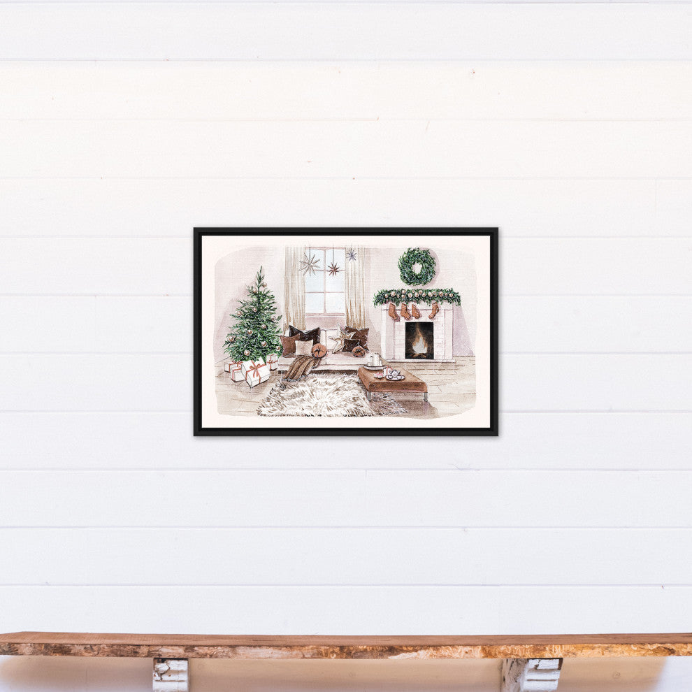 Christmas Room 31.75x21.75 Black Floating Framed Canvas