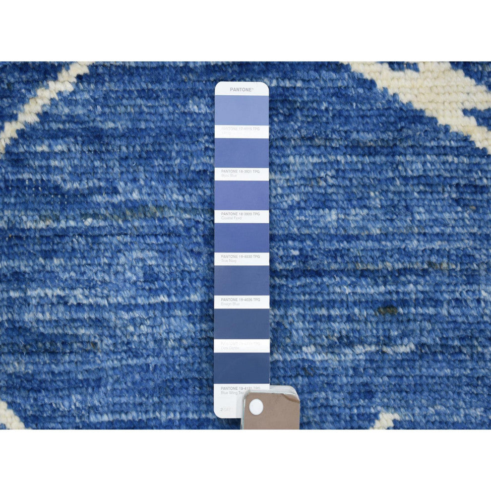 Denim Blue Hand Knotted, Soft and Shiny Wool, Moroccan Berber Rug, 12'3"x14'3"
