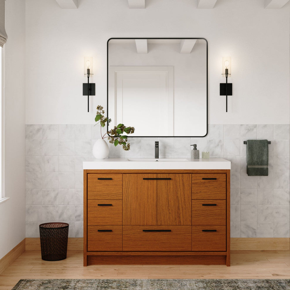 The Sacha Bathroom Vanity, Teak, 48", Single Sink, Freestanding