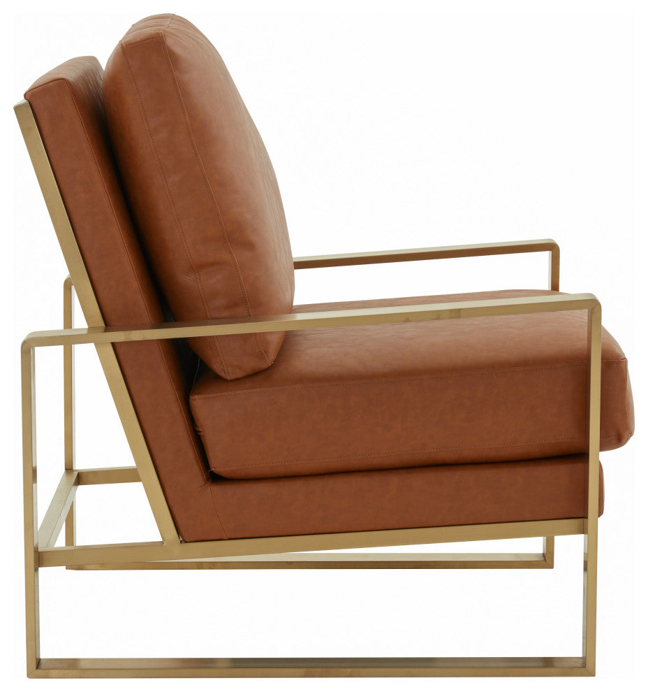 LeisureMod Jefferson 3-Piece Set With 2 Arm Chairs and Coffee Table, Cognac Tan