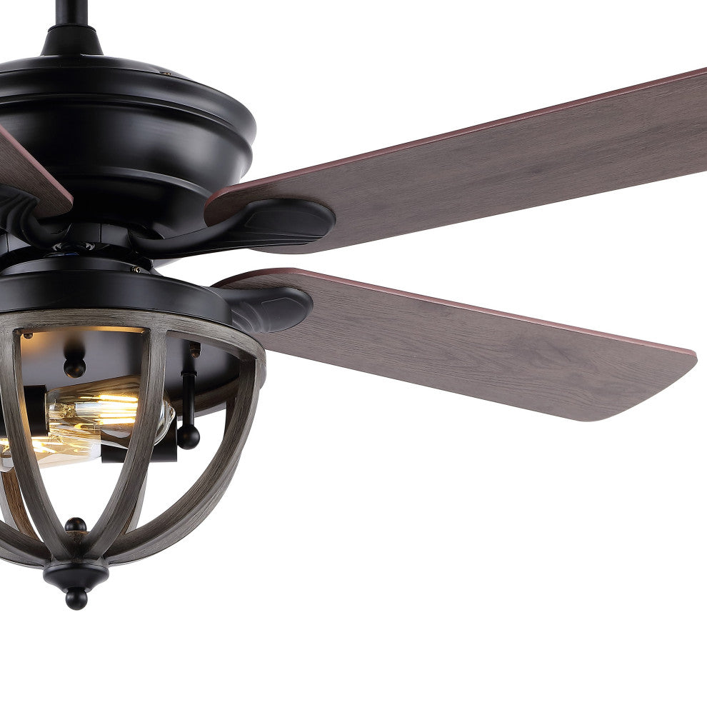 Jasper 52" 2-Light Farmhouse Iron Dome Shade LED Ceiling Fan With Remote, Black