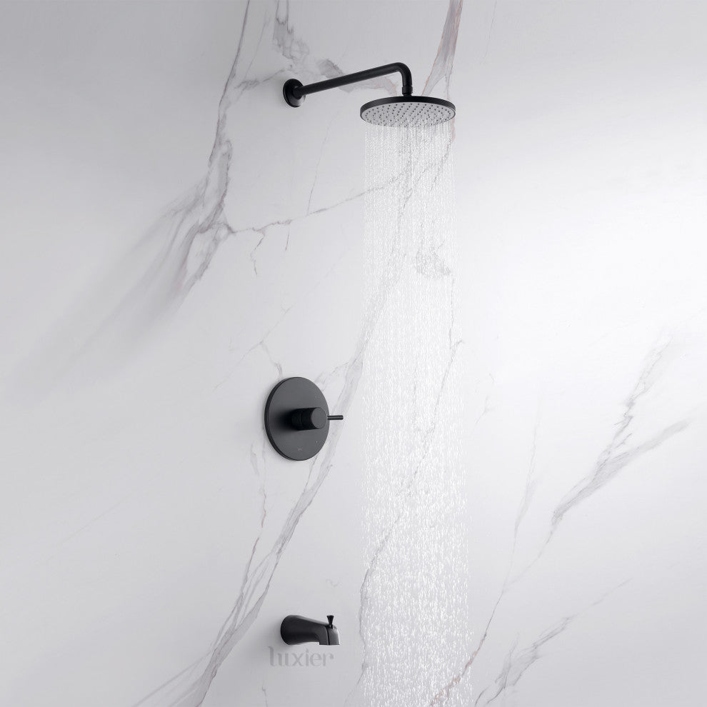 Luxier SS-C01-T-V Rainfall Shower Faucet With Valve and Spout, Matte Black