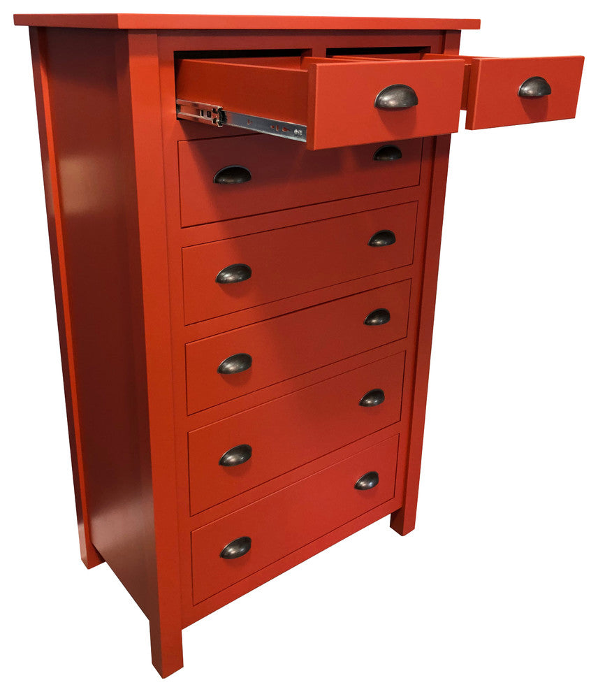 Penn Dresser, Red, 6 Drawer Chest, Bureau, Chest of Drawers