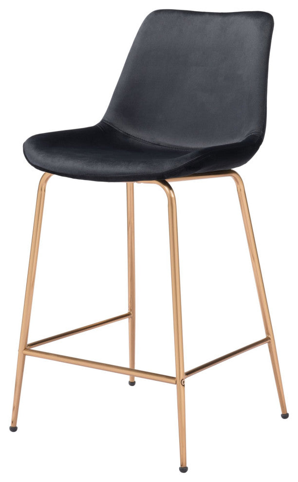 Counter Stool Chair, Steel Metal, Fabric, Black, Gold, Bar Kitchen Cafe Bistro