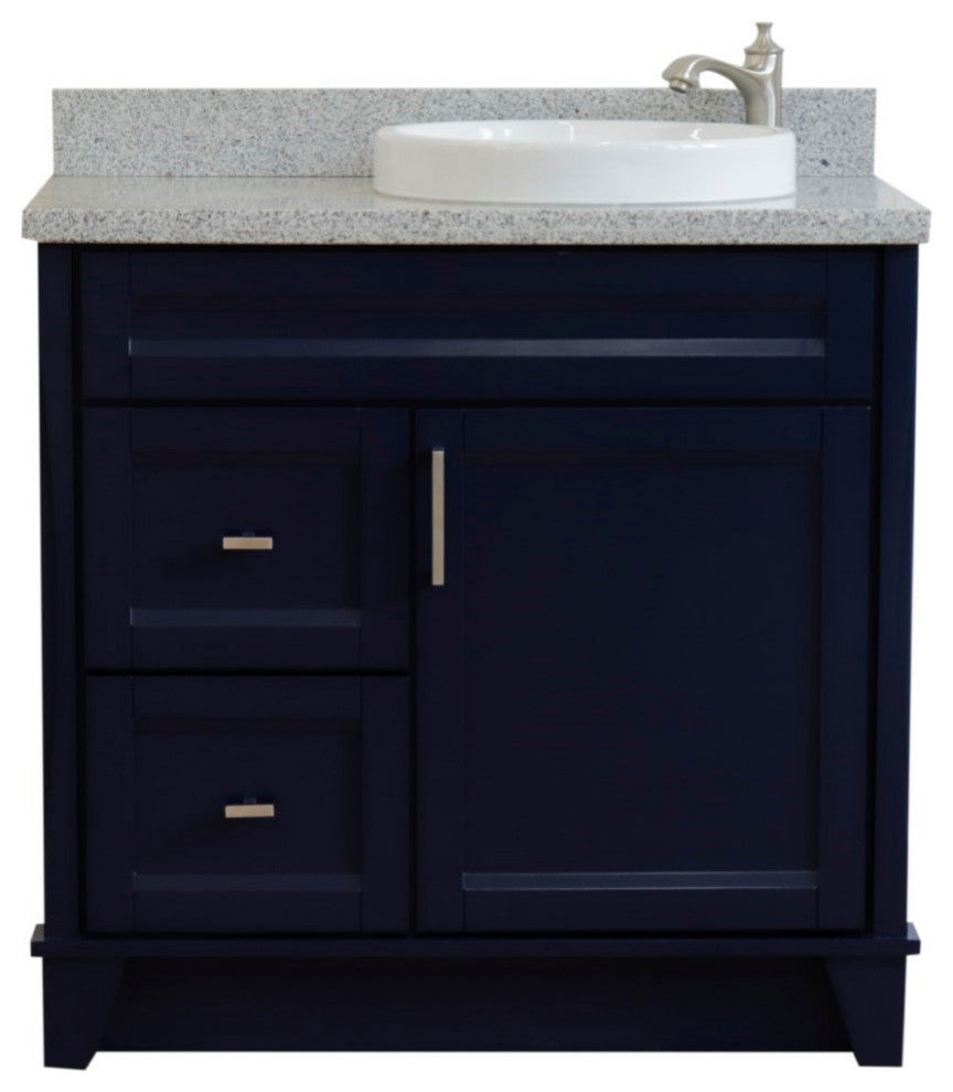 37" Single Sink Vanity, Blue Finish With Gray Granite