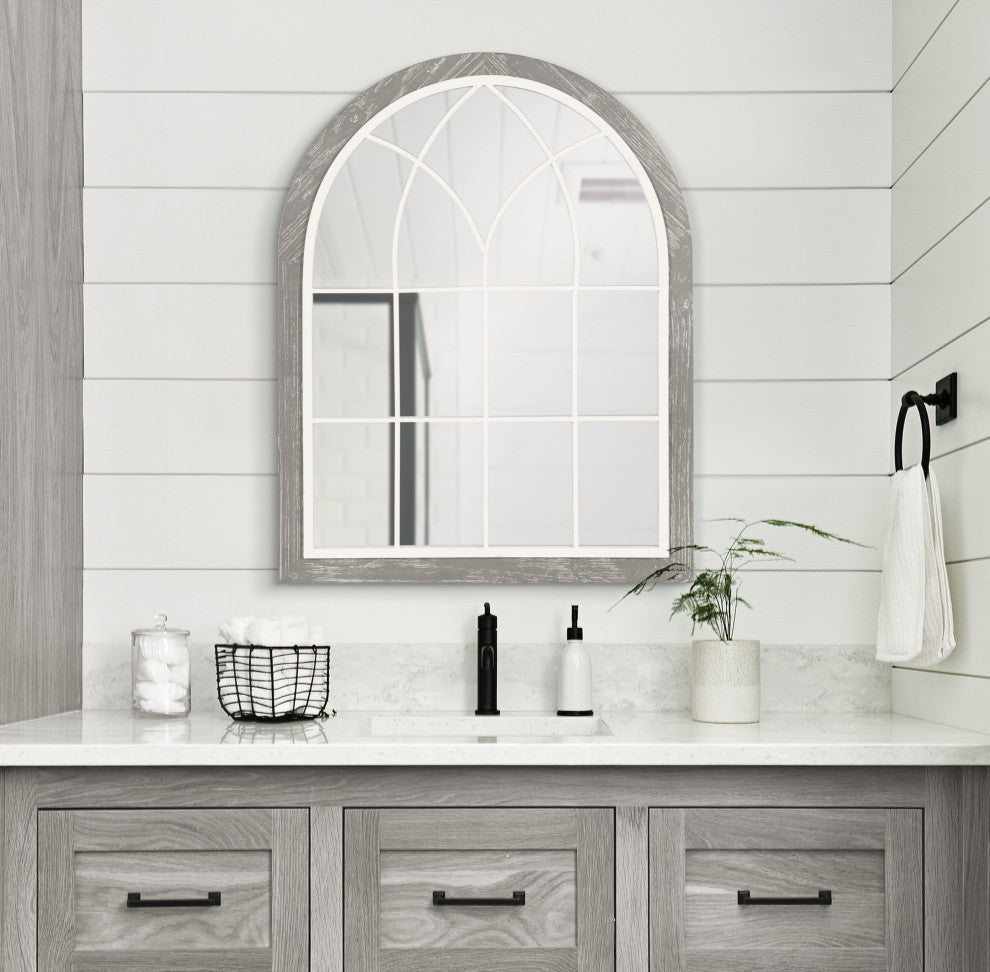 Nola Framed Windowpane Arch Mirror, Gray 22x28