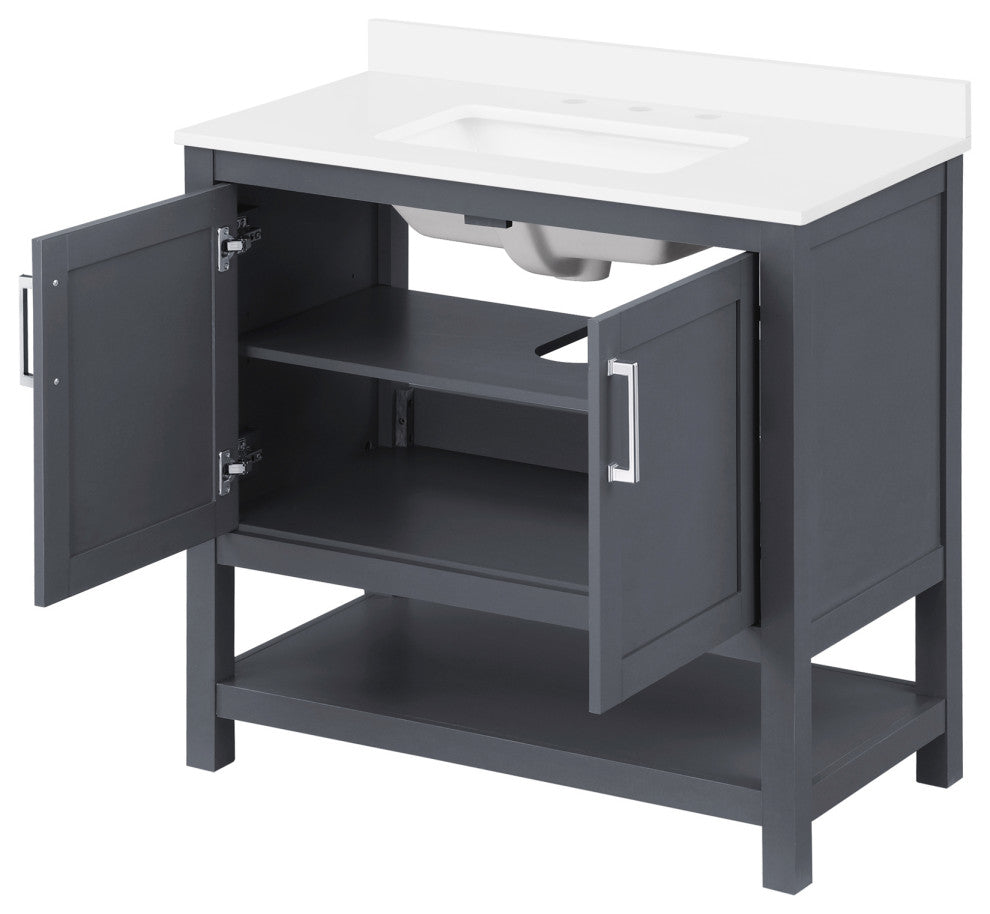 Ove Decors Vegas Single Sink Bathroom Vanity Set With Countertop, White, Dark Charcoal, 36"