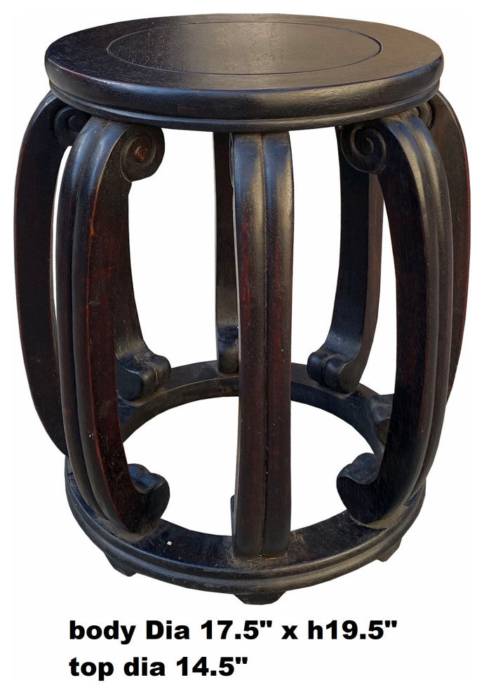 Chinese Oriental Dark Brown Wood Craw Barrel Shape Stool Hcs7098