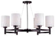 6 Light Chandelier, Antique Bronze, Satin Opal Glass