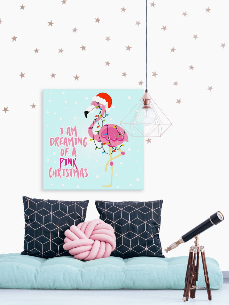 "Pink Christmas" Painting Print on Wrapped Canvas, 12x12