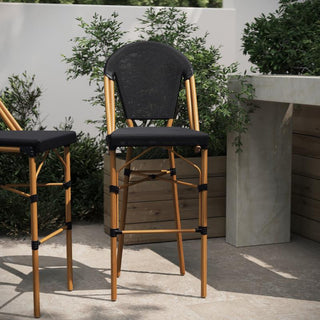 Marseille Stackable Indoor/Outdoor Bistro 30" High Barstool, Commercial Grade, Black/Natural Frame