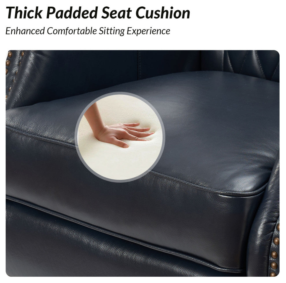 Genuine Leather Armchair, Set of 2, Navy