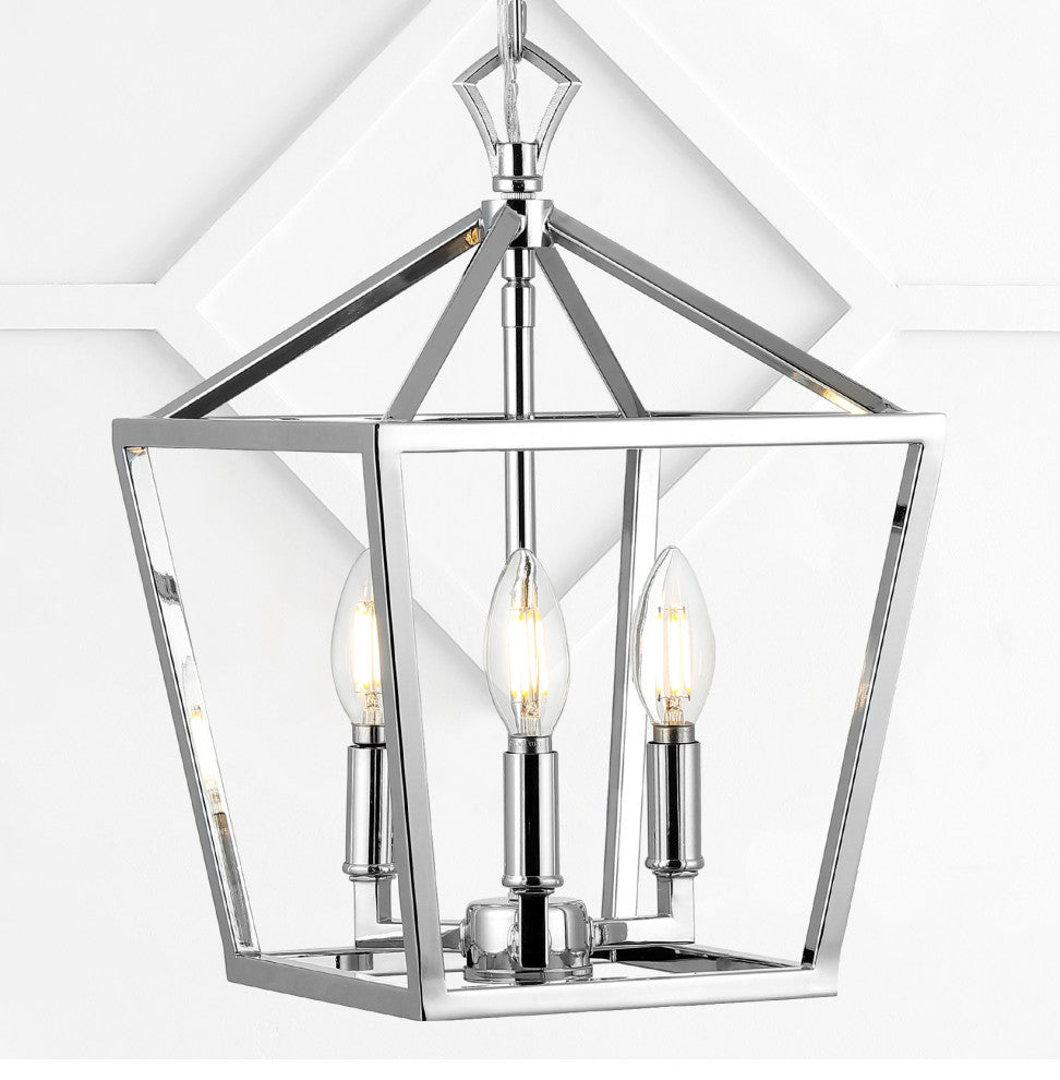 Pagoda Lantern Metal LED Pendant, Chrome, Width: 10"