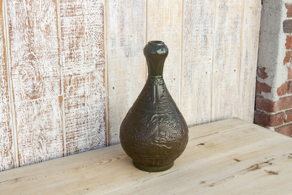 Vintage Engraved Chinese Glazed Vase