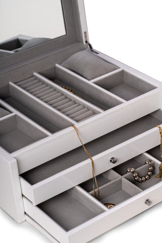 Large Jewelry Chest, Multi-Comparment Storage, White Lacquer