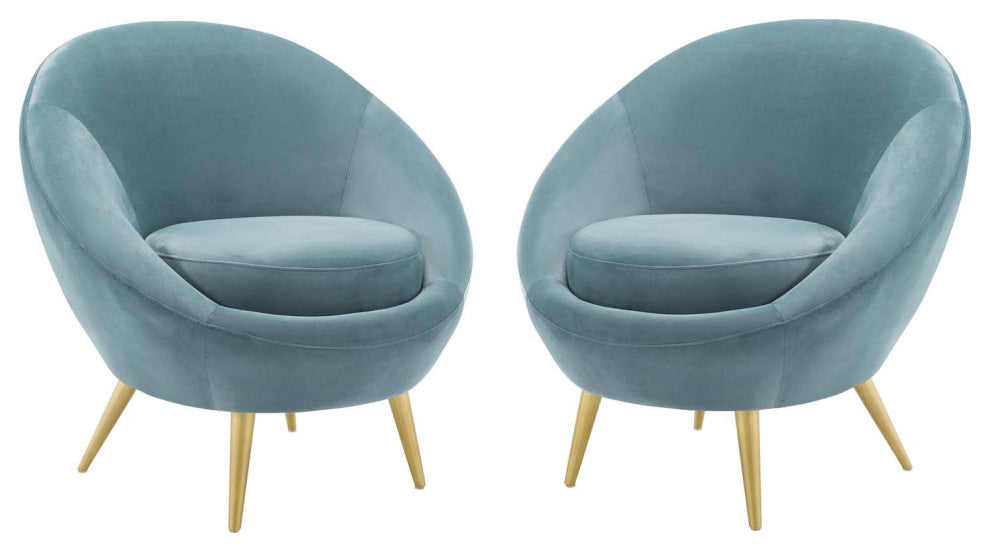 Accent Chair, Set of 2, Velvet, Metal, Blue, Modern, Living Lounge Hospitality
