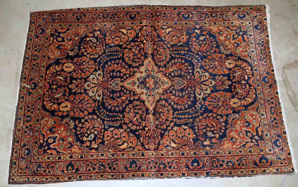 Handmade Antique Persian Sarouk Rug, 3.4'x5.3', 103cmx161cm 1920s