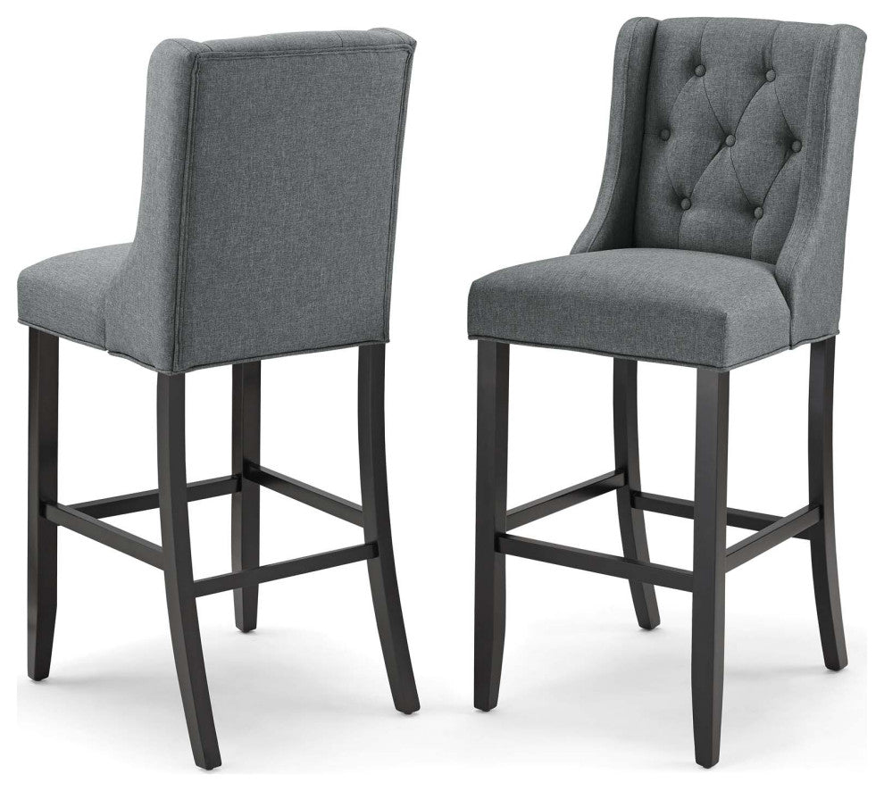 Bar Stool Chair Barstool, Set of 2, Fabric, Wood, Gray, Modern, Bar Pub