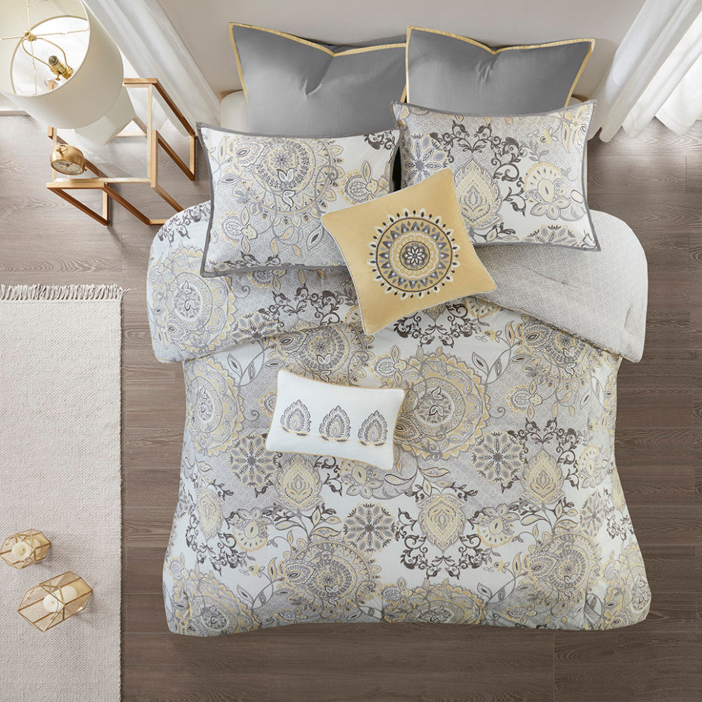 Madison Park Isla 8 Piece Cotton Floral Printed Reversible Comforter Set